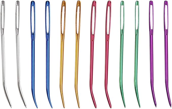 12 Pcs Large Big Eye Weaving Needles, Tapestry Needles Bent Kit, Colorful Bent Tip Tapestry Needle, Yarn Needle