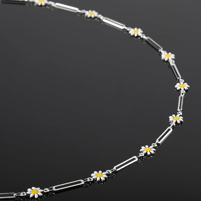 YOUBEIYEE 16.4 Feet Silver Plated Brass Chain for Jewelry Making Silver Paperclip Chain Enamel Daisy Flower Chains Bulk with Jump Rings Lobster Clasps