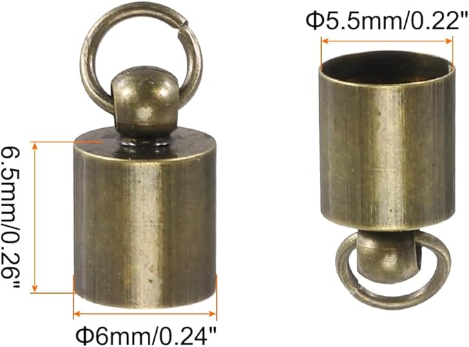 MECCANIXITY Fold Over Cord End Caps Bronze 6mm OD with Crimp Covers Lobster Claw Clasps DIY Jewelry Making for Bracelets and Necklaces Crafting 20 Pcs