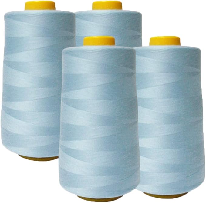 AK Trading 4-Pack Light Blue All Purpose Sewing Thread Cones (6000 Yards Each) of High Tensile Polyester Thread Spools for Sewing, Quilting, Serger Machines, Overlock, Merrow & Hand Embroidery