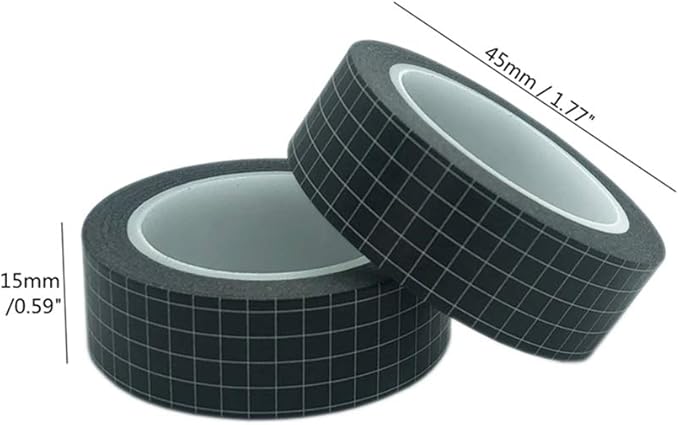 10 Rolls Black Grid Washi Tape Set 33 Feet 3/5 Inch Width Writable Adhesive Masking Tapes Sticky Decorative Paper Tape for Arts DIY Scrapbooking Planners (10 Rolls Black)