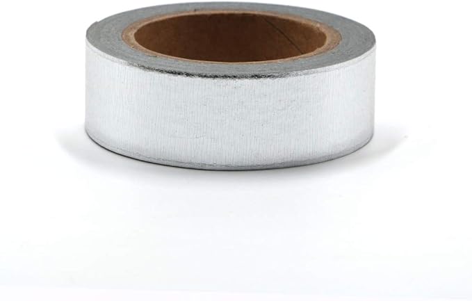 MEI YI TIAN 6 Rolls Solid Silver Foil Washi Tape Set 15mm Width 10m Length Glitter Paper Adhesive Masking Tapes Sticky Paper Tape for DIY Scrapbooking Bullet Crafts Art Journal Decoration