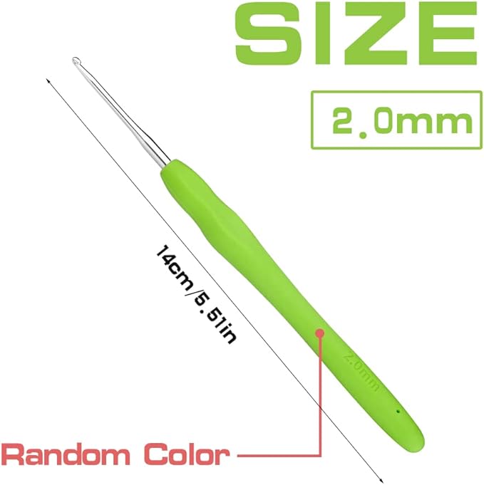 2 mm Crochet Hook, Ergonomic Handle for Arthritic Hands, Extra Long  Knitting Needles for Beginners and Crocheting Yarn (2 mm)