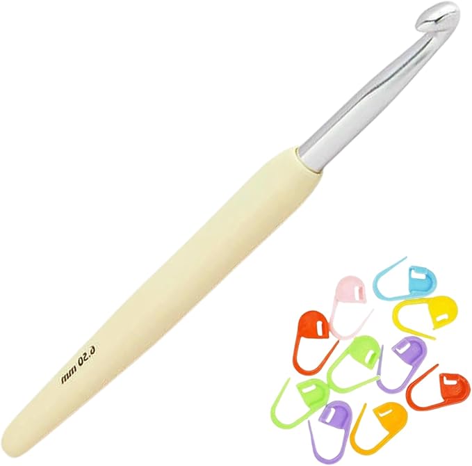KnitPro Waves 2.0 Crochet Hook 5.25 inch, 6.50mm (13cm, US Size K) Aluminum with 10 Colorful Stitch Markers