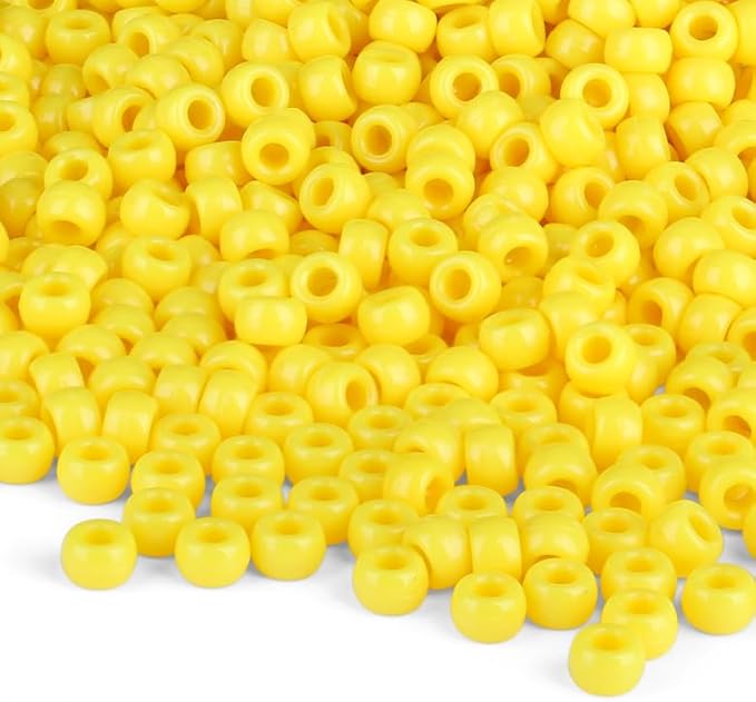 1000Pcs 9mm Yellow Plastic Pony Beads for Friendship Bracelets, Hair Beads, Crafts