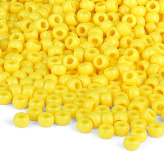 1000Pcs 9mm Yellow Plastic Pony Beads for Friendship Bracelets, Hair Beads, Crafts