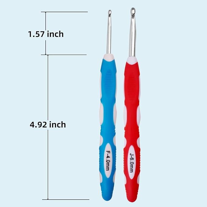 4mm 6mm Crochet Hook, Smooth Metal Head and Soft Rubber Grip Extra Long Ergonomic Crochet Hooks for Arthritic Hands, Beginners and Crochet Enthusiast