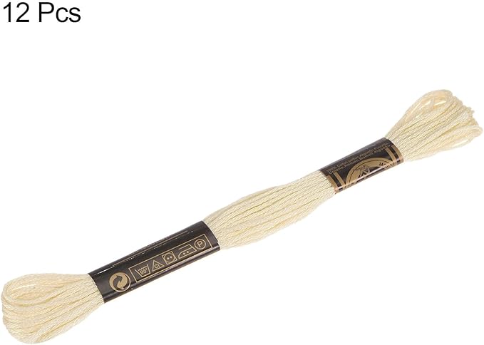 HARFINGTON 12 Skeins Embroidery Floss 8m Each Egyptian Long Fiber Cotton Cross Stitch Thread 26S/2x6 for Embroidery Projects Bracelet, Cream