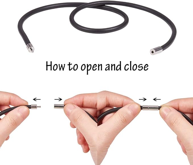 PH PandaHall 5 Strands 4mm Black Rubber Necklace for Jewelry Making, Round Necklace Cord with Platinum Color Brass Clasps for Men Women, 18.11 Inches Long