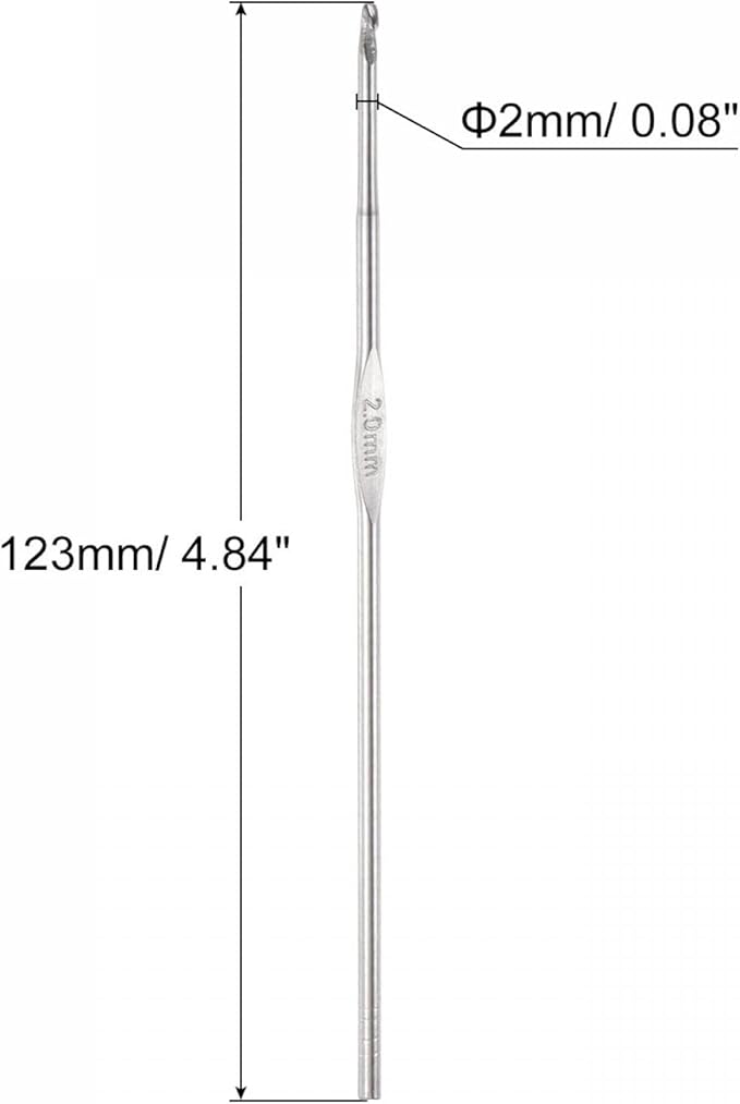 uxcell Stainless Steel Crochet Hook 2mm US Size 4 Knitting Needles for DIY Craft Yarn 6Pcs