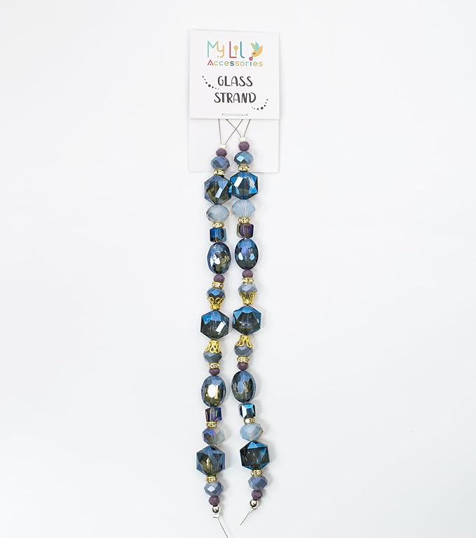 Glass Beads for Bracelets Jewelry Making Adults Keychains Bead Strand Large Unique Crystal Assortment for Craft Rondelle Faceted Flat Crackle Sparkly Bling Cute Pretty Beading Kit (2-pcs Blue)