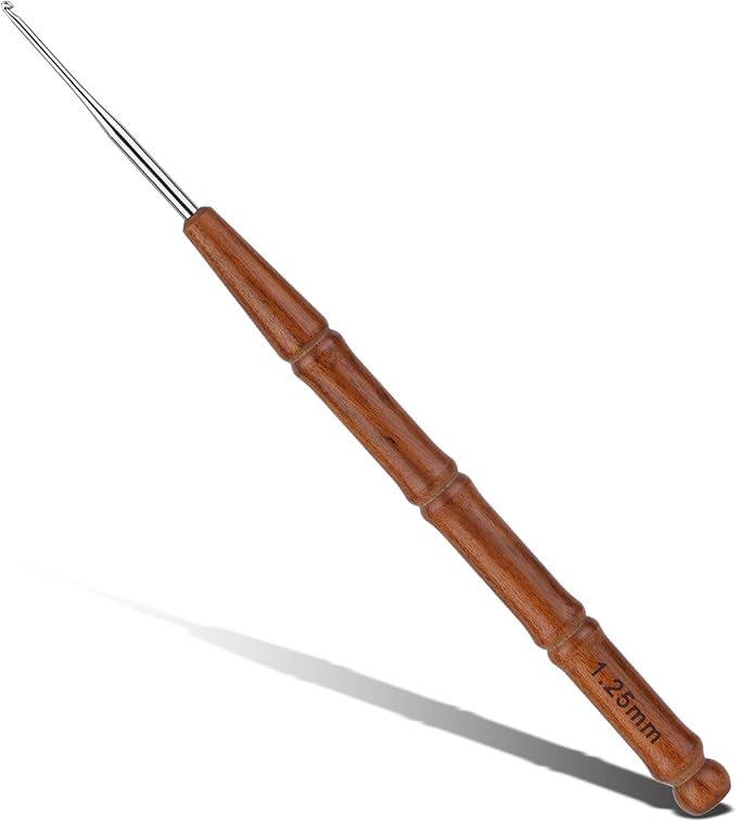 Wuadua 1.25mm Crochet Hook, Ergonomic Crochet Hooks with Wooden Handle, Crochet Needle for Arthritic, Ideal for Lace Thread, Micro Crochet Hooks Perfect for Miniature Delicate Items