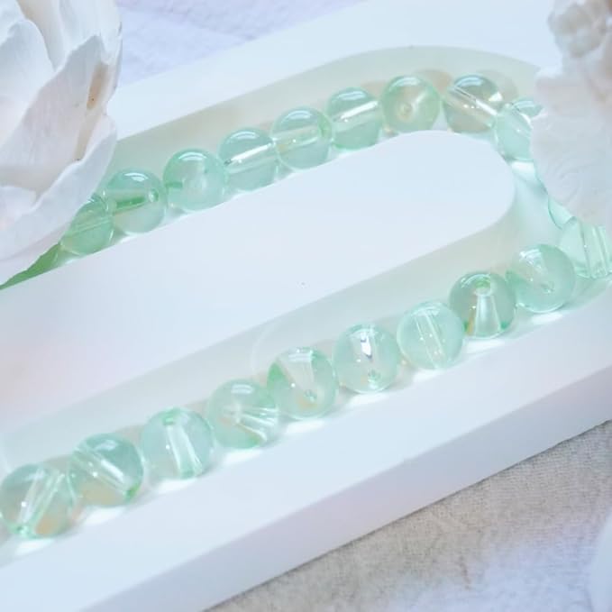 Jabrand 150pcs Beads Kit, 8mm Transparent Glass Beads Clear Round Crystal Beads for Bracelet Making Jewelry DIY Crafts Supplies (Green)