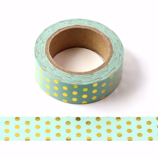 CIAIJE Green Foil Dots Washi Tape, 5/8" x 393 Inches (15mm x 10M), Craft Supplies for Scrapbooking & DIY Decorative Projects