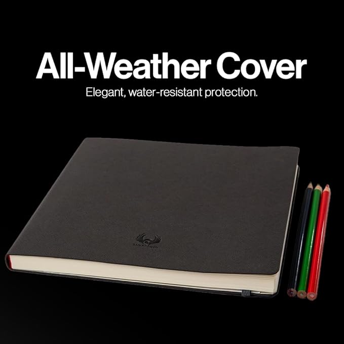 square-shaped sketchbook, 10 x 10 inches, lays flat flexible sketch book for artists, ideal for ink, watercolor, pen, pencils, 160 tear resistant pages, size: square large, leda art supply