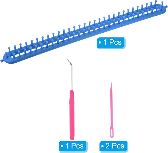 PATIKIL 62 Hooks 58cm Knitting Loom Machines Kit, Plastic Darning Weave Tool with Accessories for Scarf Sweater Shawl Blankets Mending Weaving Stitching, Blue