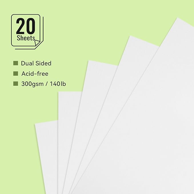 Lightwish Watercolor Sketchbook,100% Cotton 300gsm/140lb Watercolor Journal, Acid Free Hot Press Watercolor Paper for Artists,Adults,Students,20 Sheets,Paper 5.8 * 8.2 Inches