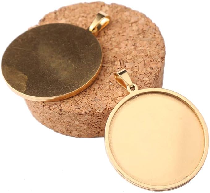 10pcs stainess steel cabochon base setting 20mm round cameo pendant trays diy jewelry blank bezel for necklace making (20mm gold)