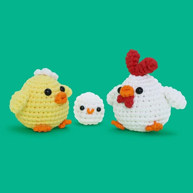 NestledCrafts Beginners Crochet Kit, Amigurumi Crochet Animal Kit, Easy Learn to Crochet with Step-by-Step Video Tutorials, 3PCS The Chick Family for Kids & Adults