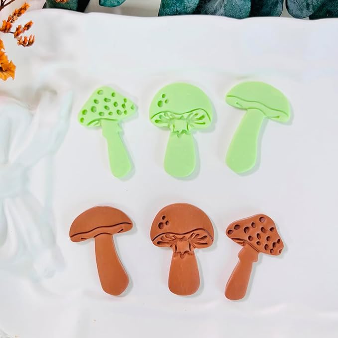 Xaekicr 3pcs Mushroom Clay Cutters – Polymer Clay Cutters for Earrings, Textured Clay Molds, Clay Tools for Polymer Clay Jewelry Making