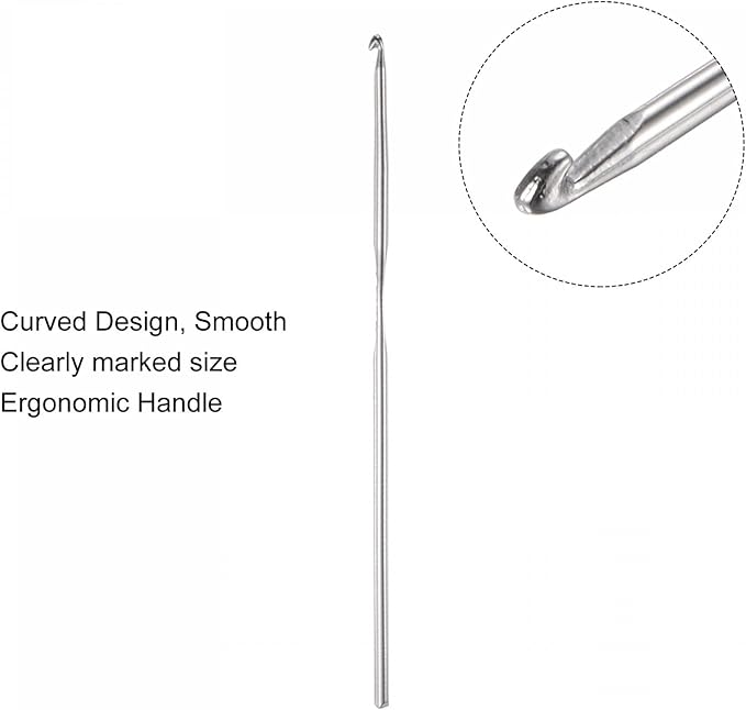 uxcell Stainless Steel Crochet Hook 1.75mm Knitting Needles for DIY Craft Yarn 6Pcs