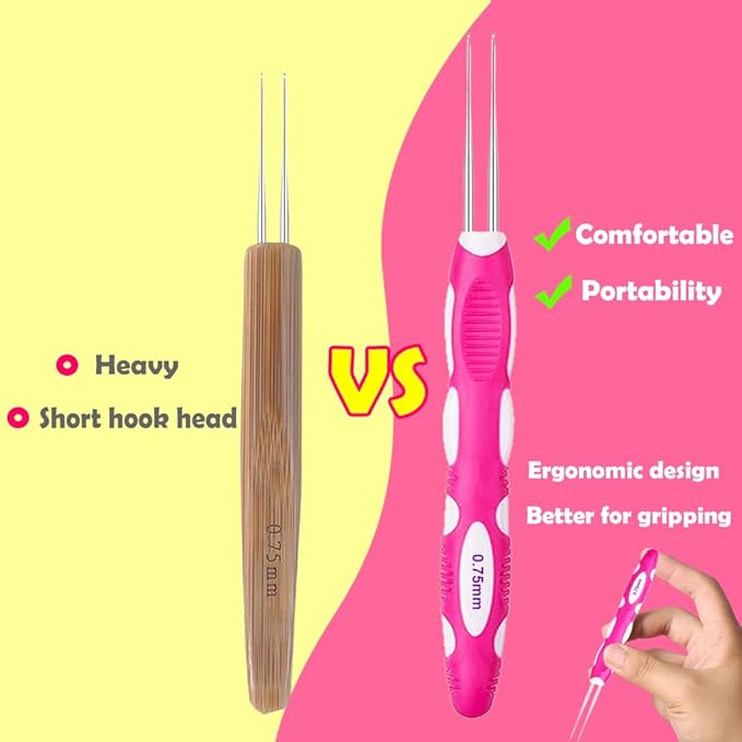 Yarniss Dreadlocks Crochet Hooks with Ergonomic Handle, Braid Hair Locking Tool, 3pcs Dreadlock Crochet Needle 0.75mm