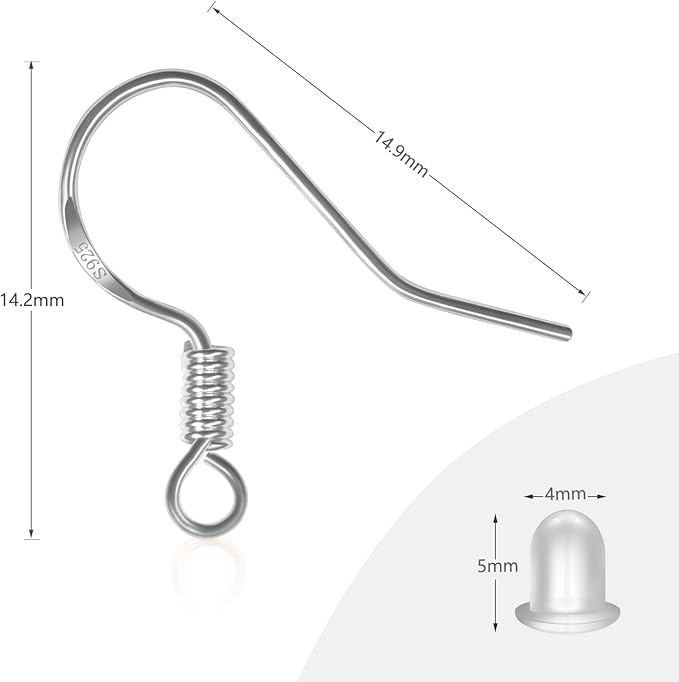 menkey 925 sterling silver earring hooks 120 pcs/60 pairs hypoallergenic ear wires fish hooks for jewelry making, jewelry findings parts with 120 pcs rubber earring backs stopper for diy earrings