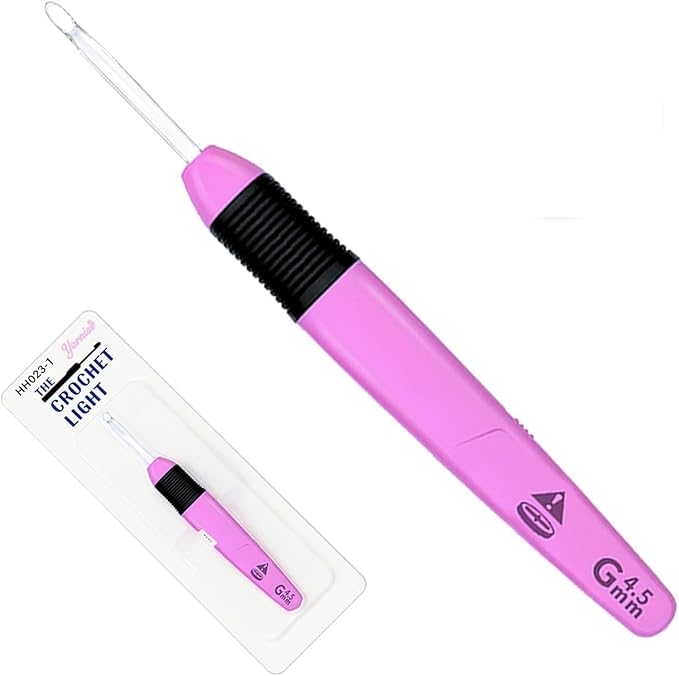 Yarniss Lighted Crochet Hook,4.5mm Crochet Hook Glow in Dark with Battery,Rose