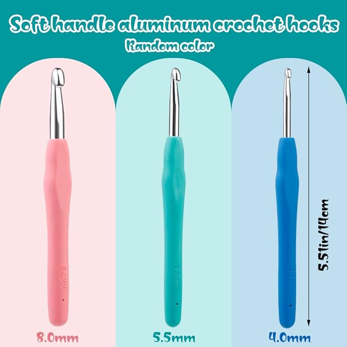 3 Sizes Crochet Hooks, Crochet Hooks for Arthritic Hands, 5.5 inch Long Ergonomic Crochet Needle with Soft Handle for Beginners and Crocheting Knitting Sweaters Scarves(4.0/5.5/8.0mm)