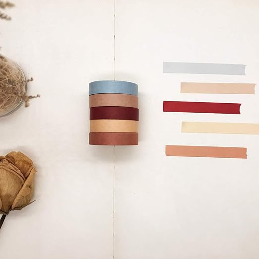 EnYan Solid Color Washi Tapes Set, 5 Rolls Basic Collection Decoration 10mm Wide Japanese Masking Decorative Tapes for Bullet Journal Planners DIY Crafts Arts Scrapbooking Adhesive