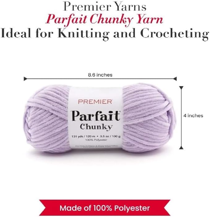 Premier Yarns Parfait Chunky Chenille Yarn 3.5 Oz 6 Super Bulky Weight 3 Pack Bundle with Bella's Stitch Place Holders (Lilac)