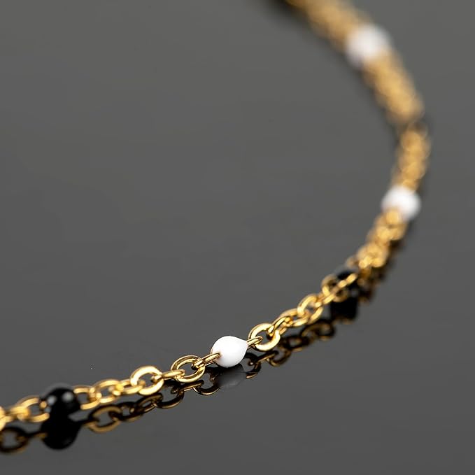 UMAOKANG 10 Meters White Black Enamel Bead Chain for Jewelry Making Gold Plated Stainless Steel Cable Chains for Necklace DIY
