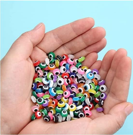 300pcs Evil Eye Beads for Jewelry Making,Flat Round Bead 8mm Spacer Beads for Bracelets Handicraft Kit(Mixed Color)