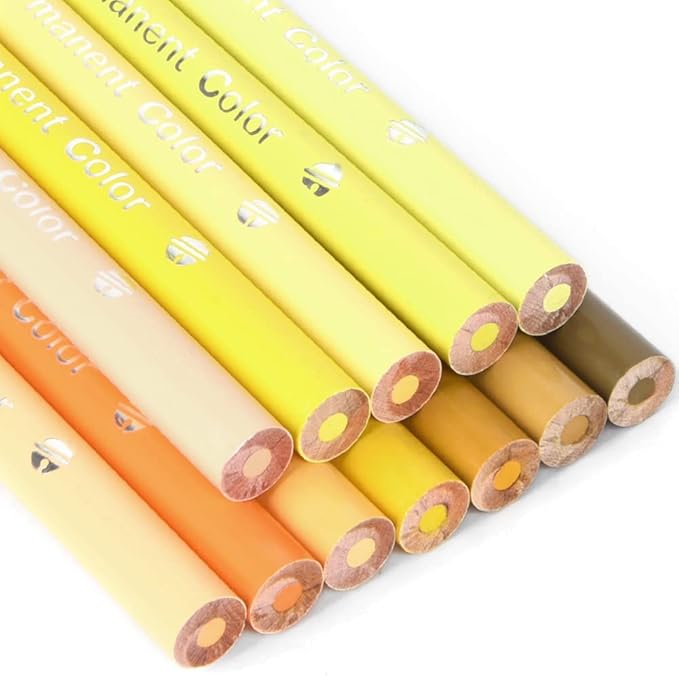 qianshan 12 Yellow Colored Pencils Oil Based Pre-sharpened Wooden Colored Pencil Set for Adults Coloring Books Drawing Sketching Art Supplies, No Duplicates