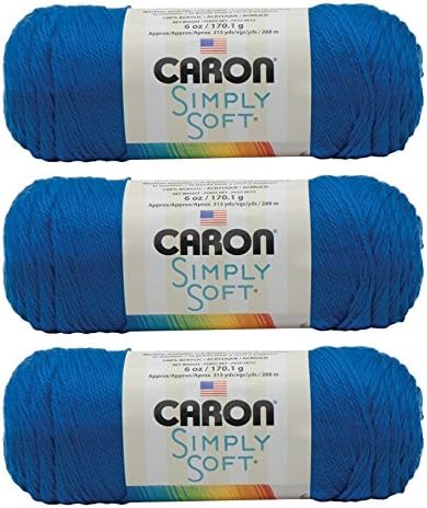 Caron Simply Soft 3-Pack Yarn, 3oz, Gauge 4 Medium Worsted, 100% Acrylic - Royal Blue - Machine Wash & Dry
