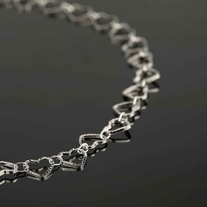 YOUBEIYEE 16.4 Feet Silver Plated Heart Chain Brass Handmade Embossed Link Chains Bulk on Spool with Open Jump Rings Lobster Clasps for Bracelet Necklace Jewelry Making