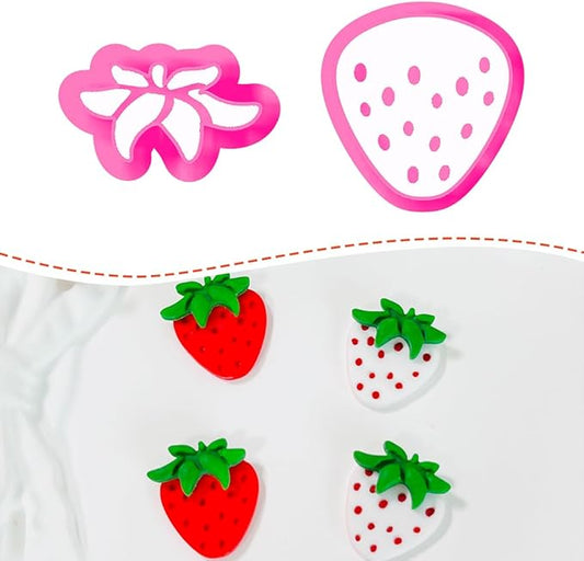 Xaekicr 2 Pcs Strawberry Polymer Clay Cutters Set – Cute Heart Clay Cutters & Texture Molds for Earrings Making, Clay Tools for DIY Polymer Clay Jewelry