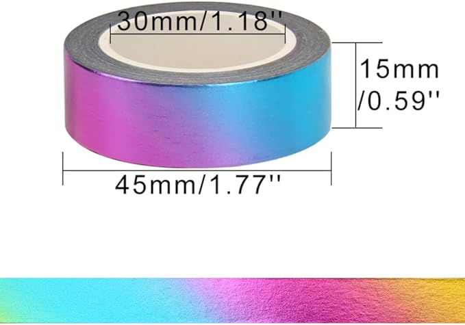 MEI YI TIAN 6 Rolls Solid Rainbow Foil Washi Tape Set 15mmx10m Metallic Paper Adhesive Masking Tapes Holographic Sticky Paper Tape for DIY Scrapbooking Journal Crafts Art Home Decoration