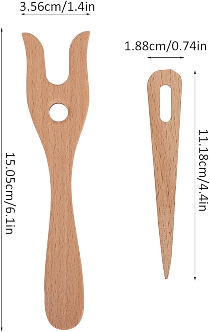 Cunyuer Lucet Fork, Knitting Fork, 2 Pack Knitting Fork & Eye Weaving Needles Kit, Wooden Weaving Tools for Bracelet Necklace Braided DIY Tools