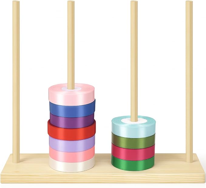 Wooden Ribbon Organizer, Ribbon Rack Storage, Spool Holder, Washi Tape Organizer for Craft Room Sewing Mesh Crochet Thread Tape Wreath Roll Florist Arts Wrapping Gift