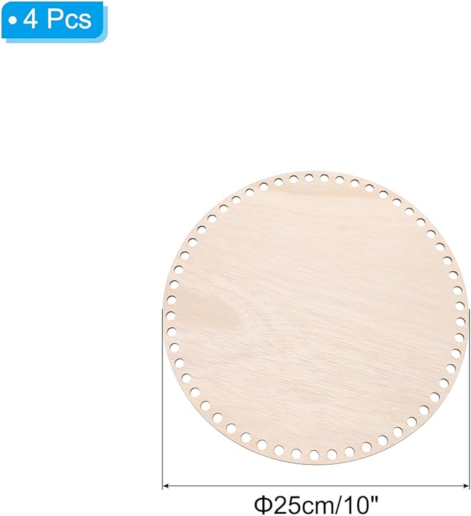 PATIKIL 10" Diameter Crochet Basket Bottom, 4Pcs Round Blank Crochet Knitting Wooden Base for DIY Craft Weaving Basket Making Supplies Home Decoration, Brown