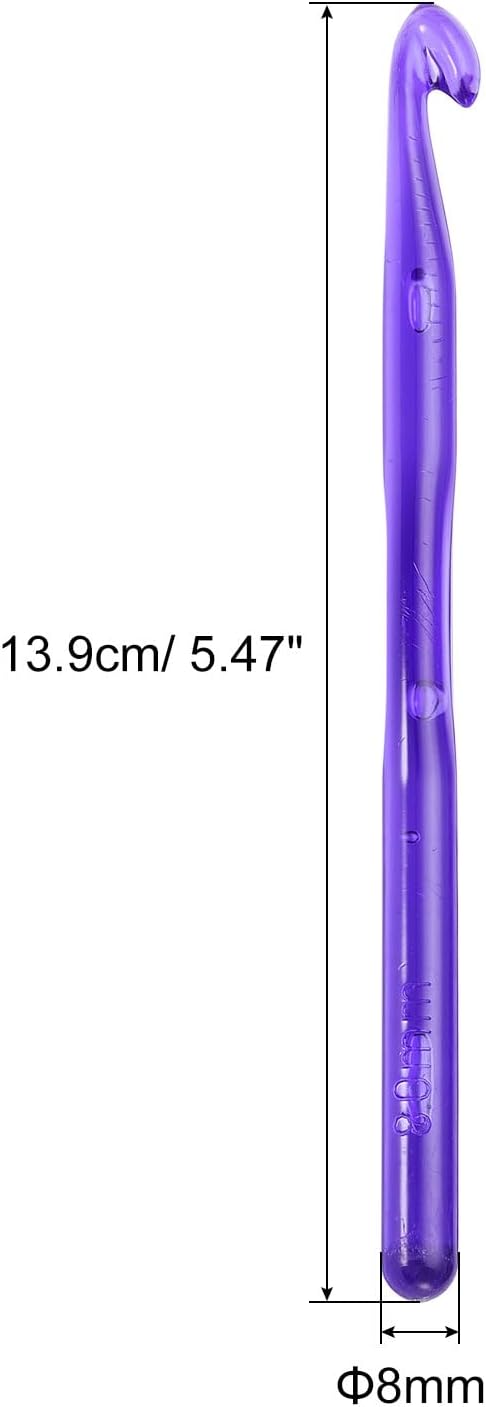 uxcell Crochet Hooks 8mm Ergonomic Knitting Needle Plastic Colorful Transparent Crochet Hooks for DIY Crocheting Yarn Blanket Carpet Weaving, Purple