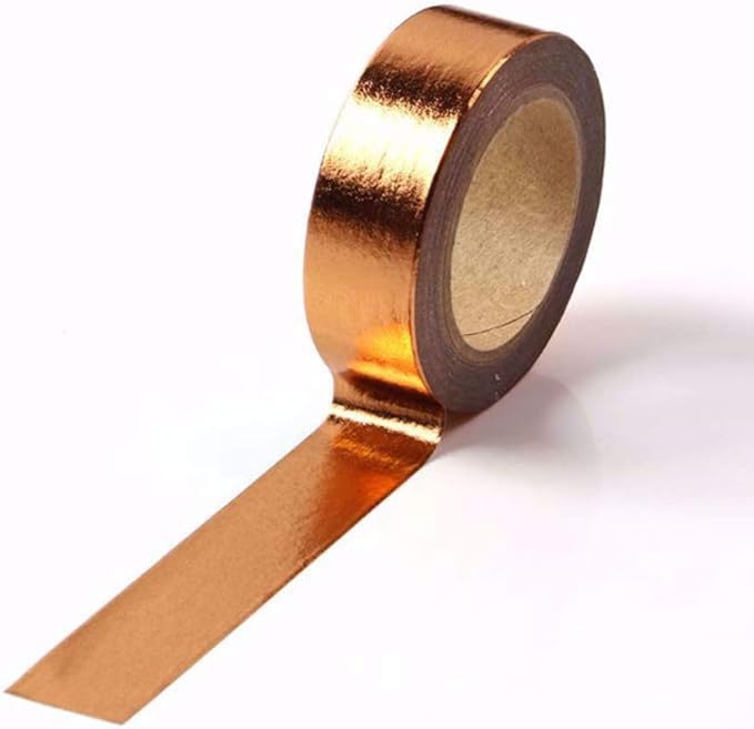 MEI YI TIAN 6 Rolls Solid Copper Gold Foil Washi Tape Set 15mmx10m Bronze Golden Stamping Paper Adhesive Masking Tapes Sticky Paper Tape for DIY Scrapbooking Journals Crafts Art Decoration