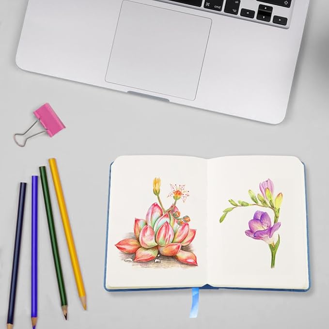 Small Blank Notebook, 96Pages, Hardcover Sketch Book for Drawing, 5.7x4.1 Pocket Journal Notebook for Travel, 180gsm Thick Paper Diary Notebooks for Work, Leather Cover Memo for Writing. Deep Blue