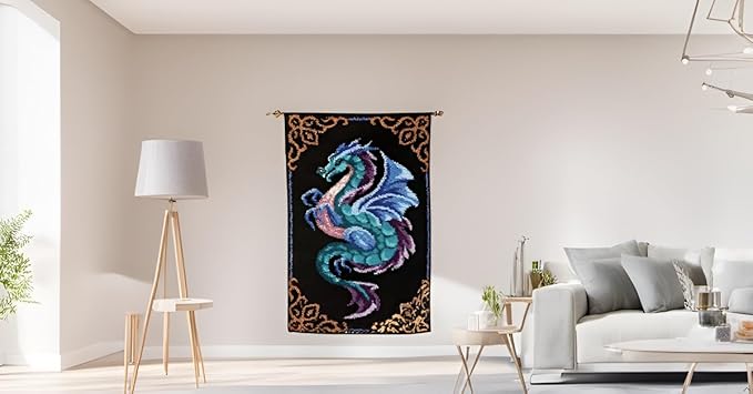 YOOTOM Dragon Latch Hook Rug Kits for Adult, DIY Rug Crochet Making Kits with Pre-Printed Canvas and Latch Hook Tool and Enough Yarn, 20x15in