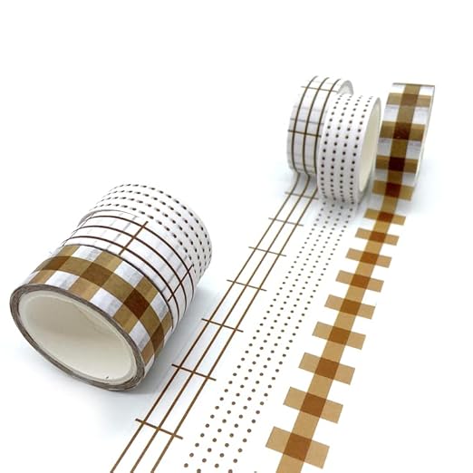 Basic Washi Tape Set 12 Rolls Dot & Grid Decorative Tapes for Journals, Planners, Scrapbooking, Gift Wrapping, DIY Crafts