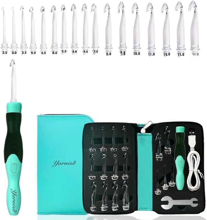 Yarniss Lighted Crochet Hooks Set 2.5mm~14.0mm, 17 Sizes Light Up Crochet Hooks with Case