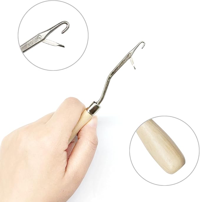 HSYMQ Latch Hook Tools, 3Pack Wooden Bent Latch Hooks