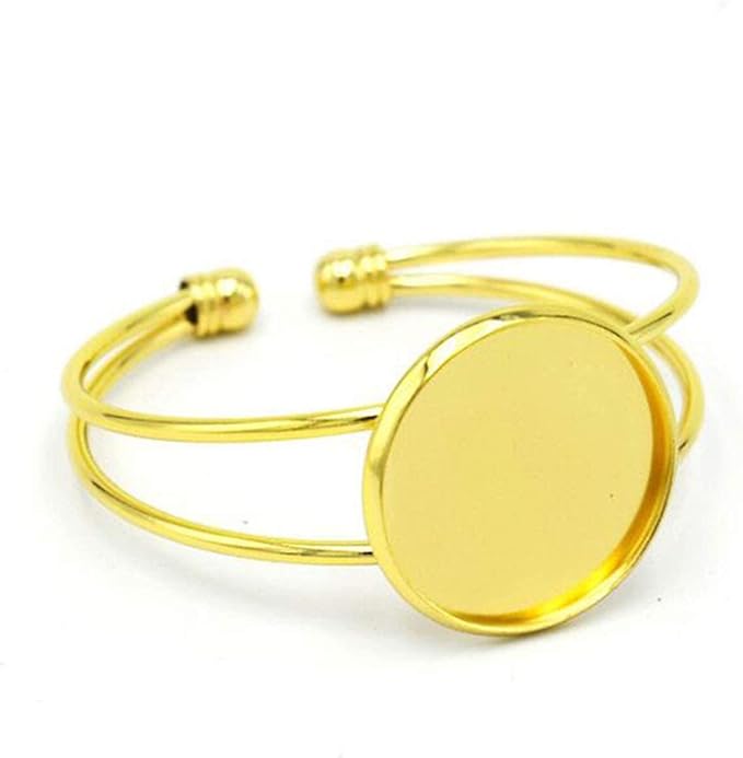 MIAO JIN 10 Pcs 25 mm Adjustable Round Cabochon Bezel Tray Blank Bangle for Crafting DIY Bracelets Making(Gold)