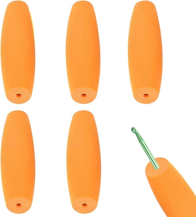 HEYLEAYAR Orange Crochet Hooks Grips, 5Pcs Ergonomic Crochet Hook Handle, Foam Grip Handle Crochet Accessories Fits 3.5mm to 4.5mm Crochet Needles